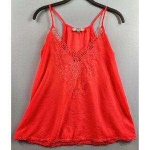 Umgee Womens S Small Pink Spaghetti Strap Crochet Detail Floral V-Neck Top